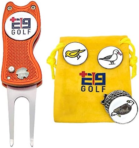 51gjJ6YSkRL._AC_.jpg E9 GOLF Divot Repair Tool Set with 4 Removable Magnetic Ball Marker Coins and Hat Clip, 3 in 1 Multipurpose Golf Accessory, Durable Aluminum 1 Inch Fork, Lightweight & Compact, Gift Set - Image 1