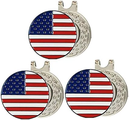 FINGER TEN Golf Ball Markers 3 Pcs with 3 Pack Hat Clip Value Gift Set, Mark Pattern USA, Eagle, Ribbon in Choice for Men Women Kid