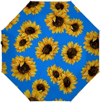 51iYX47uDaS._AC_.jpg LoveKunYu Auto Open Close Umbrella Chic Shabby Sunflower Floral On Sky Blue Automatic Compact Travel Sun Rain Golf Windproof Folding Umbrella Portable Auto Open Close Parasol for Women Kids Men Girls - Image 1
