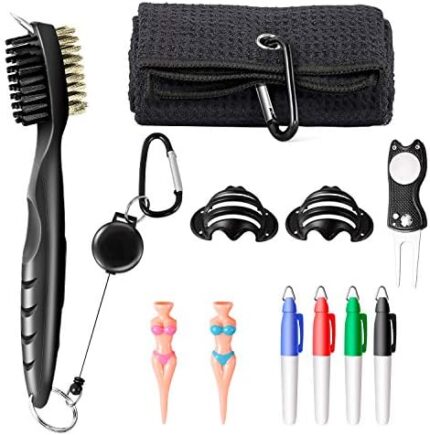 PZGGGJ 11 in 1 Golf Accessories,Golf Towel and Brush to Clean Golf Club with Magnet Divot Tool,Golf Ball Liners,Golf tee,Pens…