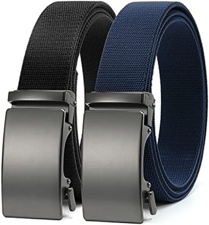 CHAOREN Elastic Stretch Golf Belt, 2 Pack Nylon Ratchet Belt Mens Belts Casual