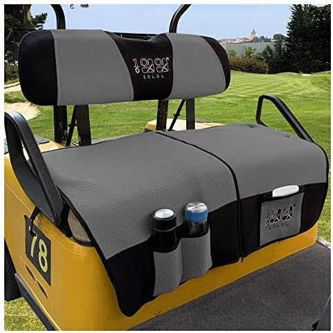 51lj-4di39L._AC_.jpg 10L0L Golf Cart Seat Cover Blanket Sets with Storage Bags Fit for EZGO TXT RXV & Club Car DS, Warm Bench Seat Blanket + Back-up Cover Washable Polyester Mesh Cloth Gray Black Red - Small - Image 1