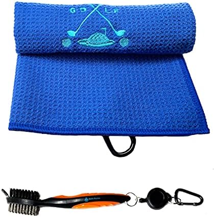 Ralch Wysom Blue Golf Towels for Golf Bags with Carabiner Clip and Golf Brush for Men Women, Waffle Microfiber FabricSport Travel Accessories for Ball Clean Wiping Sweat,Size16 x24