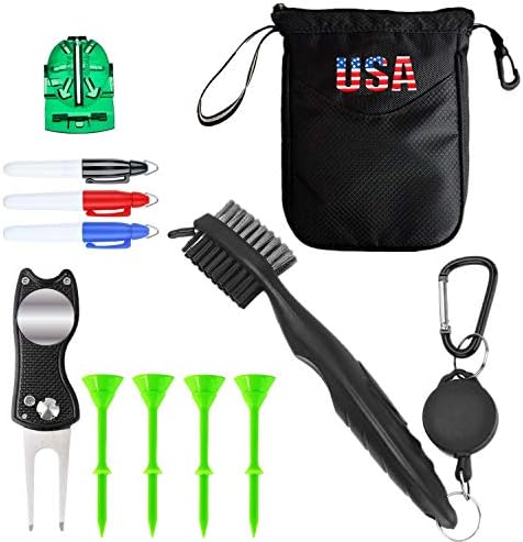 51oYYxh5b5L._AC_.jpg FINGER TEN Golf Gifts Accessories for Men Women Golfers Golf Towels Club Brush Cleaning Kit, Golf Ball Alignment Marking Tool Divot Tool Tees Plastic 3 1 4 Inch Pouch Bag Scorecard Holder - Image 1