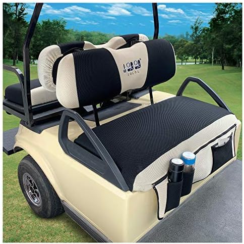 51pdHYJZqhL._AC_.jpg 10L0L Golf Cart Front and Rear Seat Cover Sets for EZGO TXT RXV & Club Car DS, Front Seat Cover with Storage Bags Breathable Washable Polyester Mesh Cloth Black Gray Red(Front and Back Seat Cover) - Image 1