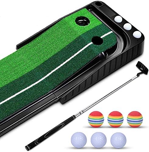 51pnlv3RzL._AC_.jpg YINGJEE Golf Putting Green Mat Indoor and Outdoor, Golf Putting Trainer with Auto Ball Return System, Golf Putting Mat with 6 Training Balls and 1 Putter, for Gifts, Game, Home, Backyard, Office - Image 1