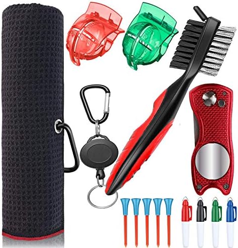 51q5HvRdoyL._AC_.jpg Hanker Microfiber Golf Towel | Groove Cleaner Brush | Foldable Divot Repair Tool | Golf Ball Liners | Golf Ball Marker | 14 in 1 Golf Accessories Golf Club Cleaning kit The Perfect Golf Gift! - Image 1