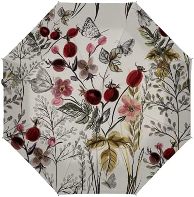 OcuteO Auto Open Close Umbrella Retro Unicorn and Flowers Leaves Trendy Automatic Compact Travel Sun Rain Golf Windproof Folding Umbrella Portable Auto Open Close Parasol for Women Kids Men Girls