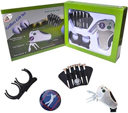 Golfer's Best Golf Gift Set: Tool - Stroke Counter, Divot Tool Repair, Brush, Ball Marker, Tee Holder, Belt Ball Holder - Gift Idea for Men Women