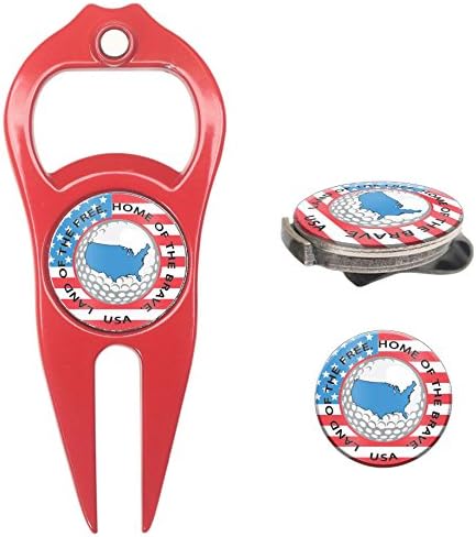 51uAD-xoLSL._AC_.jpg Hat Trick Openers 6-in-1 Golf Divot Tool & Hat Clip Set with USA Logo, Red - Image 1