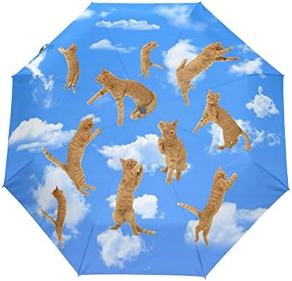 JSTEL Sky Cat Cloud Windproof UV Umbrellas Auto Open Close 3 Folding Golf Strong Durable Compact Travel Sun Umbrella, Portable Lightweight Easy Carrying