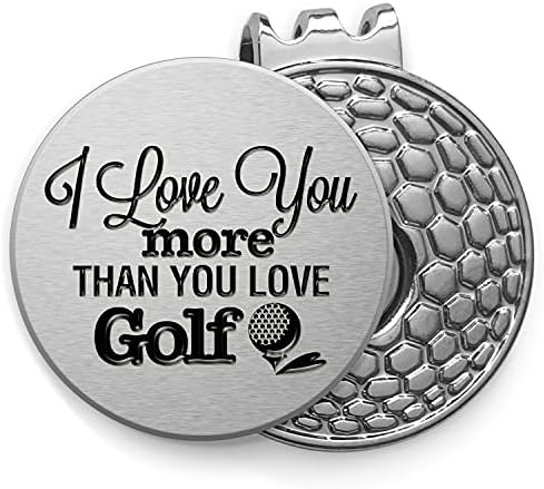 51ulA0t3SzS._AC_.jpg Treasure Trades I Love You More Than You Love Golf Ball Marker Hat Clip Gift – Cute 25mm Stainless Brushed Chrome Silver Metal Golfing Tool for Clipping to Cap, Visor – Novelty Gift for Golfer - Image 1