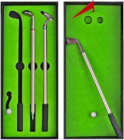 Golf Club Pen Set Gifts for Men Dad - Funny Unique Gag Stocking Stuffers - Novelty Desktop Sports Games Desk Toys - Office White Elephant Gifts for Boss Coworker - Cute Mini Golf Course Putting Green
