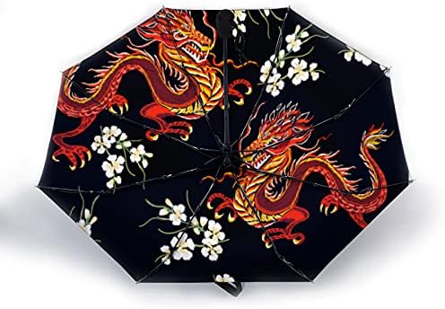 51v3wIjWmwS._AC_.jpg N A Kids Umbrella Chinese Traditional Golden Dragon Auto Open Close Small Compact Travel Sun Uv Rain Windproof Foldable Umbrellas Portable Lightweight Short Parasol for Child Girls Teenage - Image 1