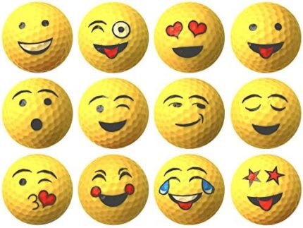 Yellow Emoji Professional Quality High-Visibility Distance Golf Ball Set of 12 for Course Play, Practice, Gifts, and More (One Dozen)