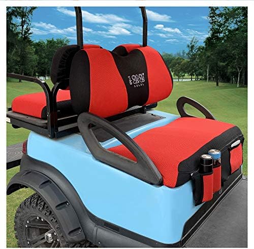 51xIsg9YL._AC_.jpg 10L0L Golf Cart Front and Rear Seat Cover Sets for Club Car DS Precedent & Yamaha, Front Seat Cover with Storage Bags Breathable Washable Polyester Mesh Cloth Black Gray Red(Front and Back Sets) - Image 1