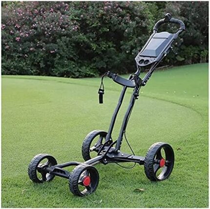 TUHFG Golf Push Cart Ppky 4 Wheel Golf Push Cart, Push Pull Golf Cart Foldable Golf with Hand Brake, Drink Holder and Multifunction Panel Golf Cart