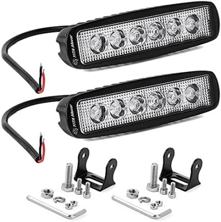 YITAMOTOR LED Light Bar 2PCS 18W 6Inch Flood LED Work Light Pods Single Row Offroad Led Light Driving Light Fog Light Boat Light Waterproof for SUV ATV 4WD Car Truck Golf Cart 12V 24V,2 Years Warranty