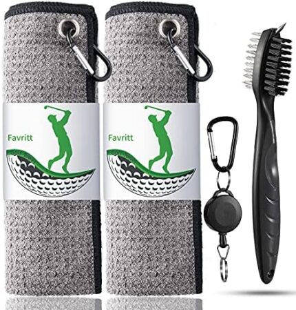 Favritt Golf Towel for Golf Bag with Clip and Accessories Set Golf Cleaning Brush Golf Club Cleaner Golf Gift for Men ，Women, Children