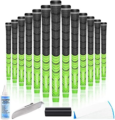 61ArNYOMC6L._AC_.jpg Champkey Multi Compound Golf Grips 13 Pack | Come with Solvent,15 Tapes,Vise Clamp and Hook Blade | Micro Texture Control and Medium Feedback Golf Club Grips - Image 1